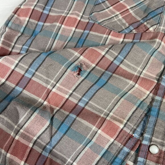 Lot of 3 Vintage Pearl Snap Button Ups Mens XL Plaid Distressed Holes Dakota - Picture 5 of 16